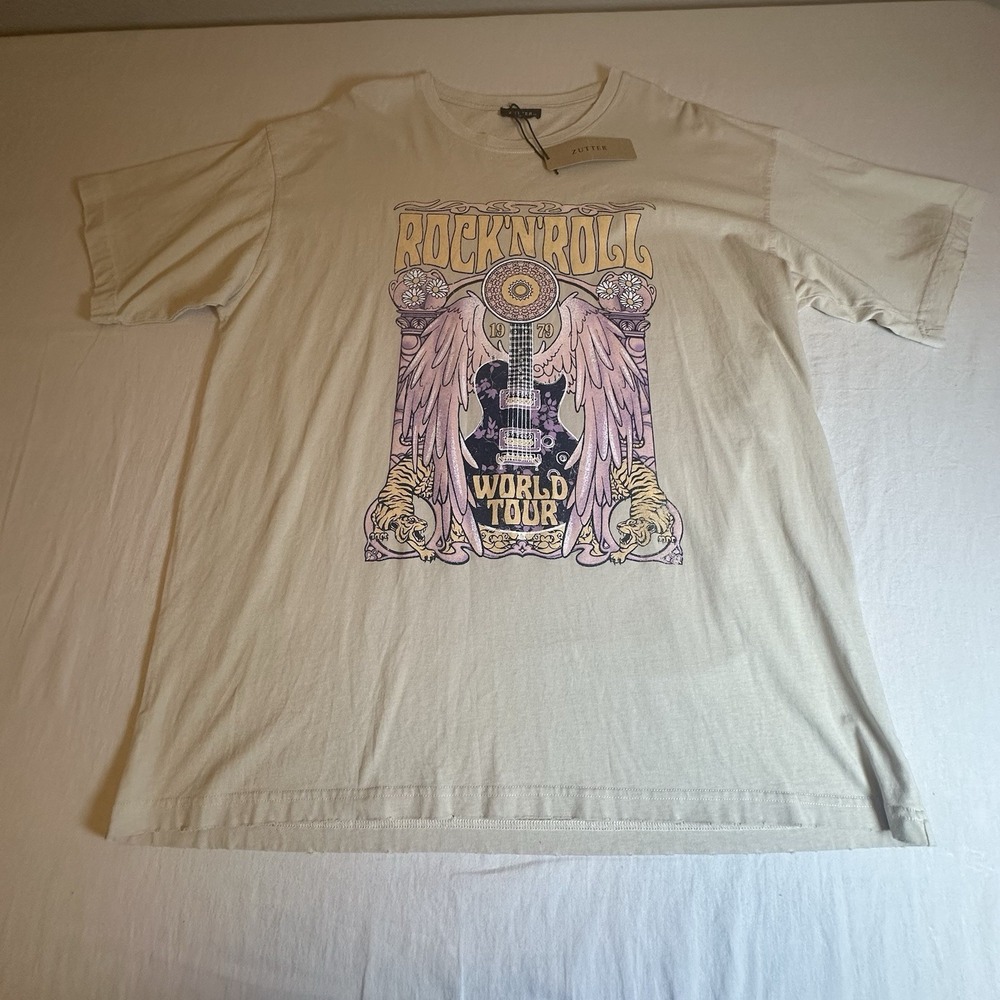 Zutter USA Women's Distressed Oversized Rock & Roll T-Shirt Size M/L NWT